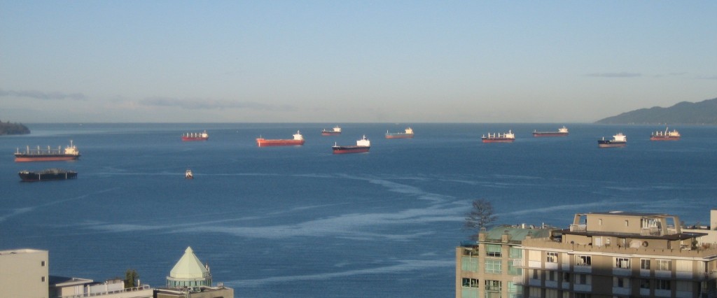 Grain Ships waiting off Vancouver - D. Stokes photo